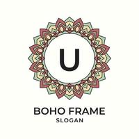 letter U mandala boho frame vintage design element vector