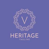 letter V feminine circle frame luxury vector logo design