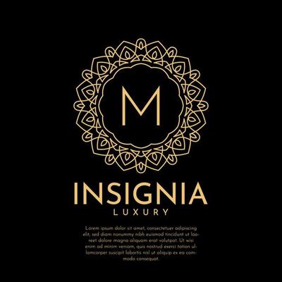 letter M luxurious insignia circle decorative lace vector logo design