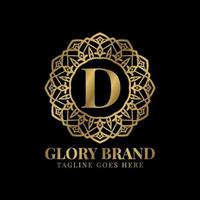 letra d gloria mandala vintage color dorado lujo vector logo diseño