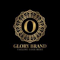 letter O glory mandala vintage golden color luxury vector logo design