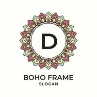 letter D mandala boho frame vintage design element vector