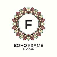 letter F mandala boho frame vintage design element vector