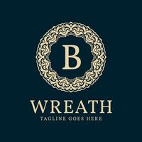 letter B wreath circle frame luxurious vector logo design