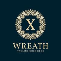 letter X wreath circle frame luxurious vector logo design