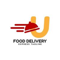 diseño de logotipo inicial de vector de entrega de alimentos express de letra u