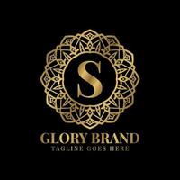 letra s gloria mandala vintage color dorado lujo vector logo diseño