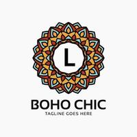 letter L boho chic round decoration vintage color mandala vector logo design element