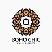 letter O boho chic round decoration vintage color mandala vector logo design element