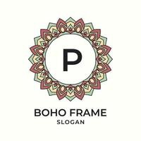 letter P mandala boho frame vintage design element vector