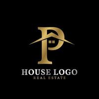 letter P with roof and window luxurious real estate vector logo design