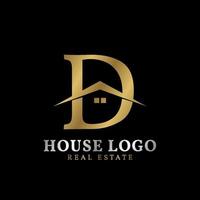 letter D with roof and window luxurious real estate vector logo design