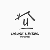 letter U minimalist doodle house vector logo design