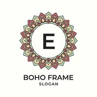 letter E mandala boho frame vintage design element vector