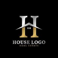 letter H with roof and window luxurious real estate vector logo design