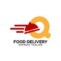 diseño de logotipo inicial de vector de entrega de alimentos express de letra q