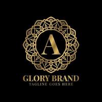 letra a gloria mandala vintage color dorado lujo vector logo diseño