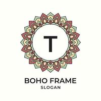 letter T mandala boho frame vintage design element vector