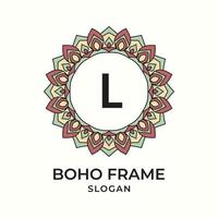 letter L mandala boho frame vintage design element vector