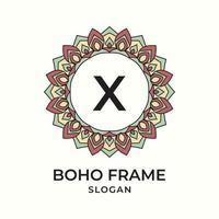 letter X mandala boho frame vintage design element vector