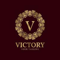 letter V crest organic luxury circular plants vector logo design