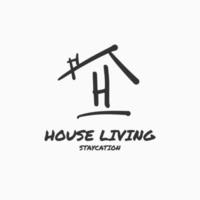 letter H minimalist doodle house vector logo design