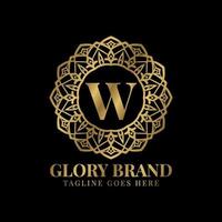 letra w gloria mandala vintage color dorado lujo vector logo diseño