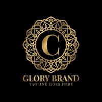 letra c gloria mandala vintage color dorado lujo vector logo diseño