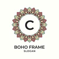 letter C mandala boho frame vintage design element vector