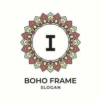 letter I mandala boho frame vintage design element vector