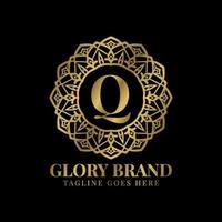 letra q gloria mandala vintage color dorado lujo vector logo diseño