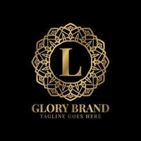 letra l gloria mandala vintage color dorado lujo vector logo diseño