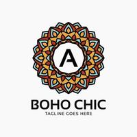 letter A boho chic round decoration vintage color mandala vector logo design element