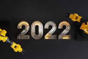año nuevo 2022 hecho de alfabeto mecánico con engranaje foto