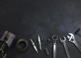 Set of tools on Dark background. photo