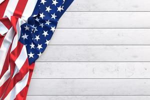 Labor Day, American flag on a wooden table. photo