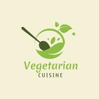 a logo image of an abstract plate and spoon with leaves on it for organic natural food product label or vegetarian restaurant icon vector