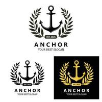 vector de icono de logotipo de ancla de barco, puerto, ilustración de diseño retro