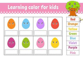 Learning color for kids. Education developing worksheet. Activity page with color pictures. Riddle for children. Isolated vector illustration. Funny character. Easter theme.