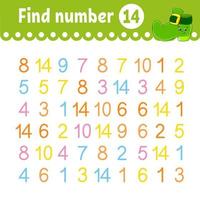 Find number. Education developing worksheet. Activity page with pictures. Game for children. Color isolated vector illustration. Funny character. cartoon style.