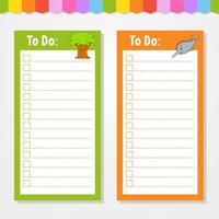 To do list for kids. Empty template. The rectangular shape. Isolated color vector illustration. Funny character. cartoon style. For the diary, notebook, bookmark.