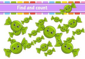 Find and count. Education developing worksheet. Activity page. Puzzle game for children. Birthday theme. Logical thinking training. Isolated vector illustration. cartoon character.