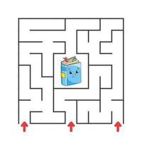 Square maze. Game for kids. Puzzle for children. cartoon character. Labyrinth conundrum. Color vector illustration. Find the right path. The development of logical and spatial thinking.