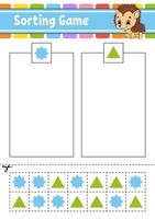 Sorting game for kids. Cut and glue. Education developing worksheet. Matching game for kids. Color activity page. Puzzle for children. Cute character. Vector illustration. cartoon style.