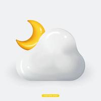 Cloud with Crescent Moon 3D Realistic Weather Icon Isolated Vector Illustration. Realistic 3D icon design