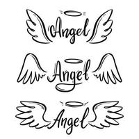 ala de ángel con halo y texto de letras de ángel vector