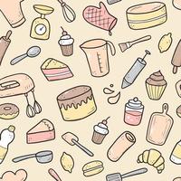 Hand drawn seamless pattern of baking and cooking vector