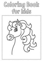 Coloring book for kids. Horse animal. Cheerful character. Vector illustration. Cute cartoon style. Fantasy page for children. Black contour. Isolated on white background.