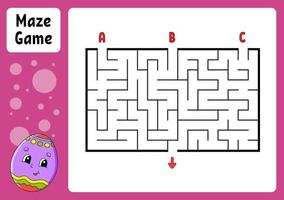 Rectangle maze. Game for kids. Three entrances, one exit. Education worksheet. Puzzle for children. Labyrinth conundrum. Color vector illustration. Find the right path. Easter theme.