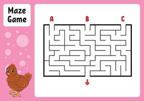 Rectangle maze. Game for kids. Three entrances, one exit. Education worksheet. Puzzle for children. Labyrinth conundrum. Color vector illustration. Find the right path. Easter theme.